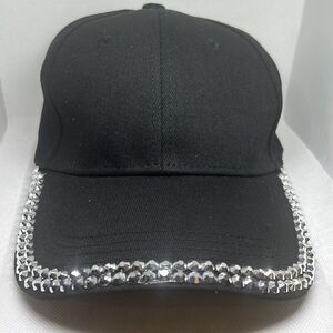 Black Rhinestone Trim Baseball Cap